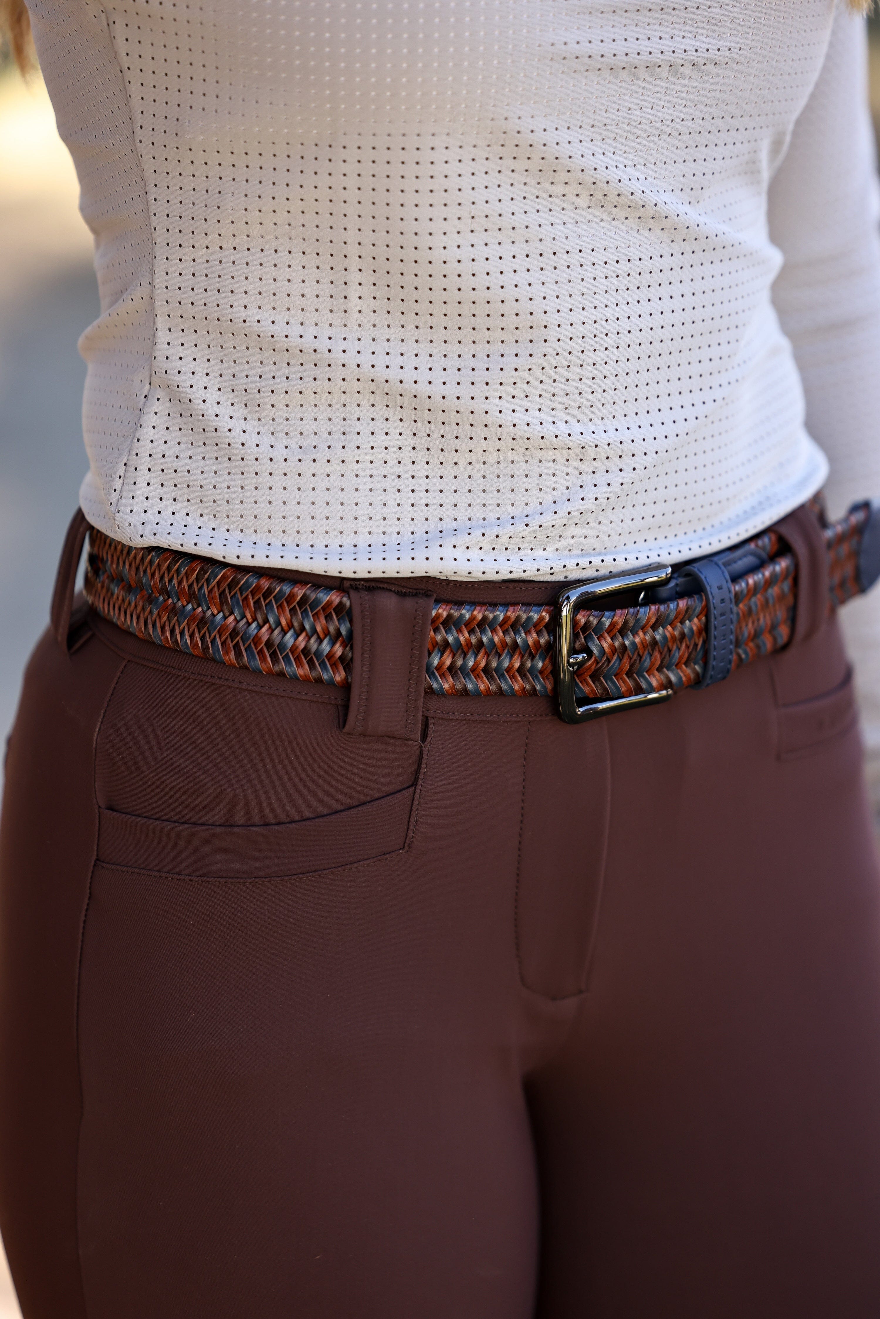 Elastic Braided Leather Belt | Navy & Brown CriniereLife