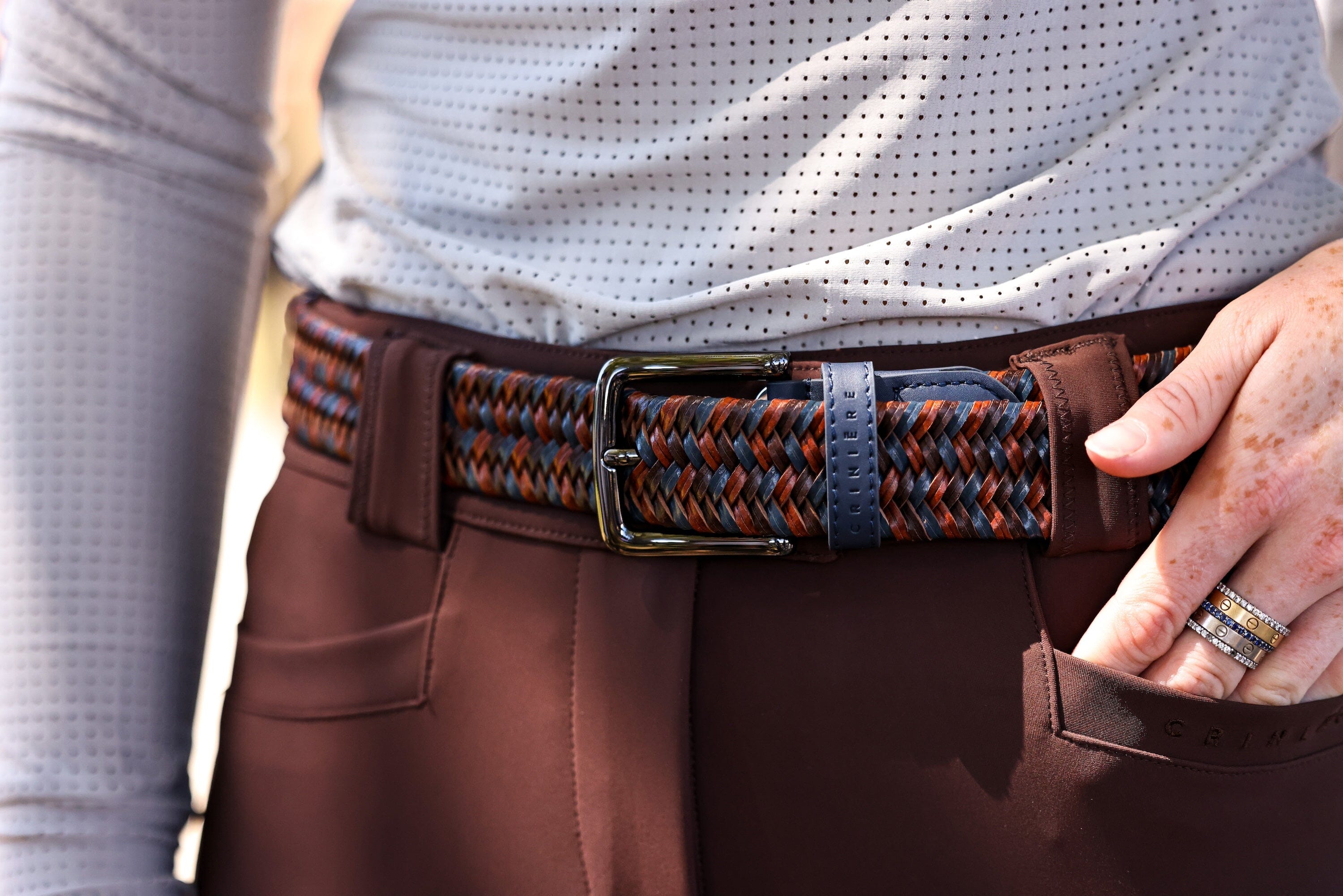 Elastic Braided Leather Belt | Navy & Brown CriniereLife